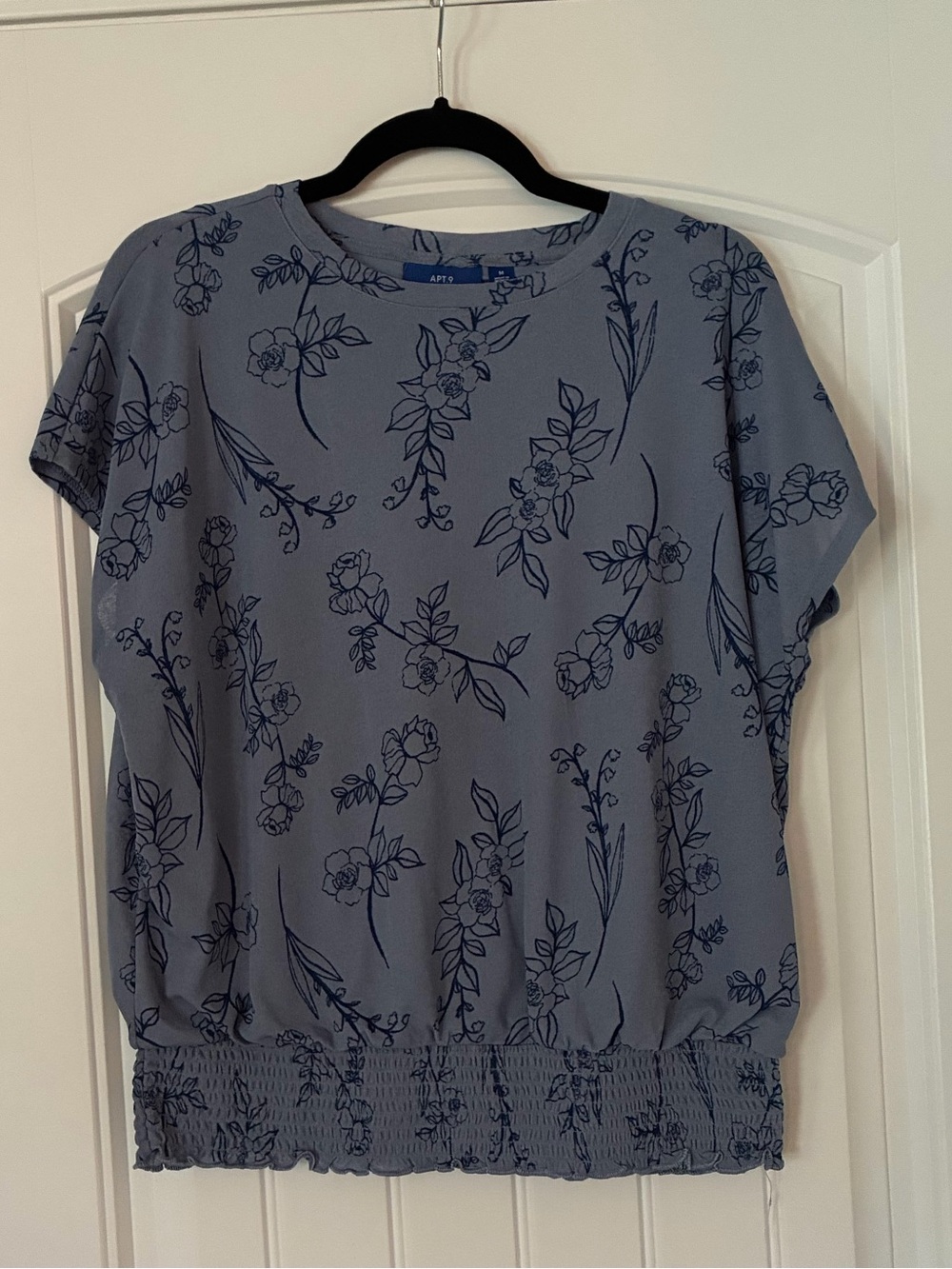 Apt. 9 Navy Floral Smocked-Hem Blouse
